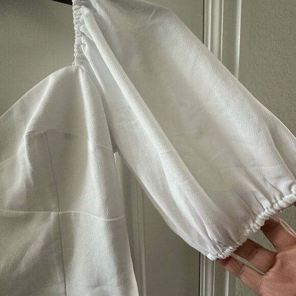 Abercrombie & Fitch White Puff Sleeve Shirred Back Cropped Blouse Sweetheart Nec - Picture 5 of 6